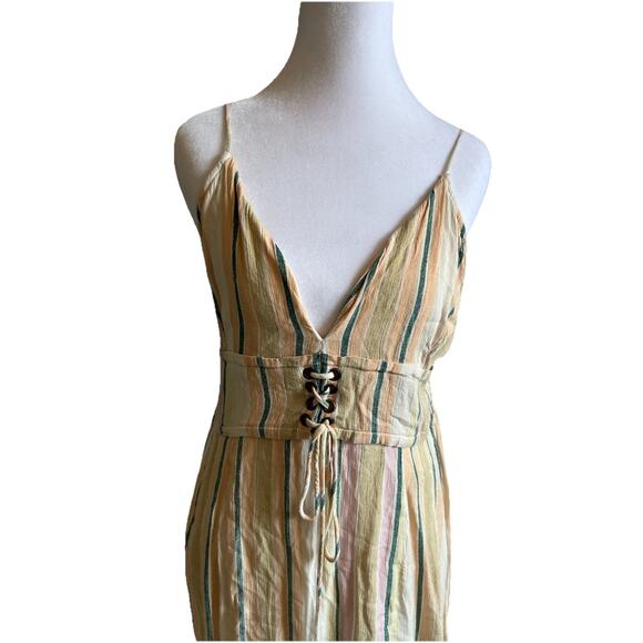 O'Neill Pastel Stripes Mini Dress L Lace-Up Front V-Neck Woven Tank Smocked Back - Picture 12 of 13